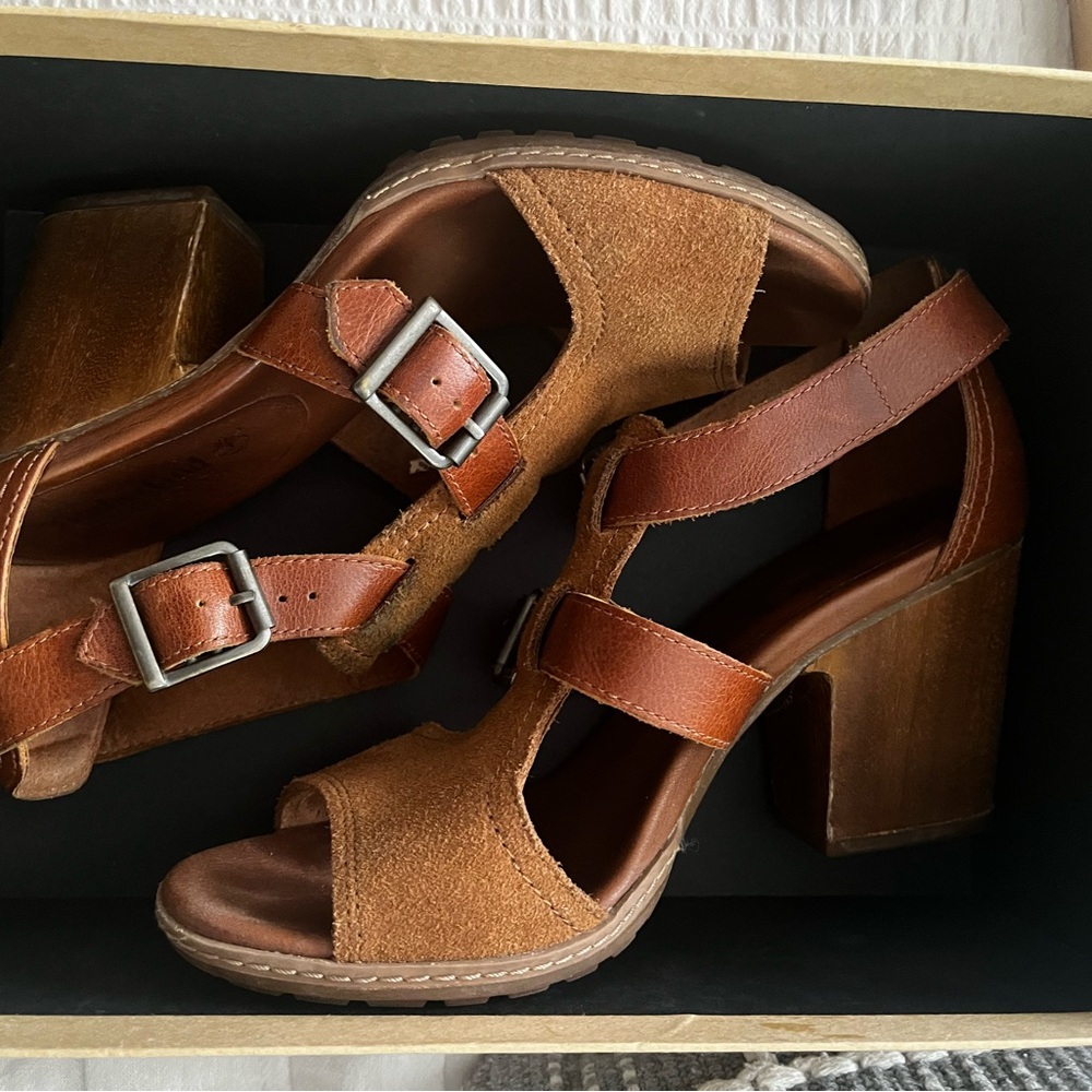 Timberland Brown Leather Block Heel Sandals